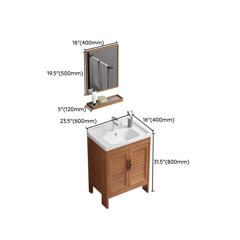 Rectangle Vanity Set Metal Frame Mirror Freestanding 2 Doors Single Sink Bath Vanity