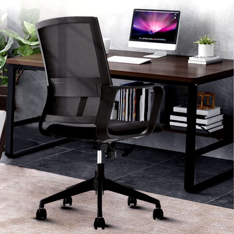 Fixed Arms Black Swivel Chair Mid-back Chair Soft Executive Office Chair