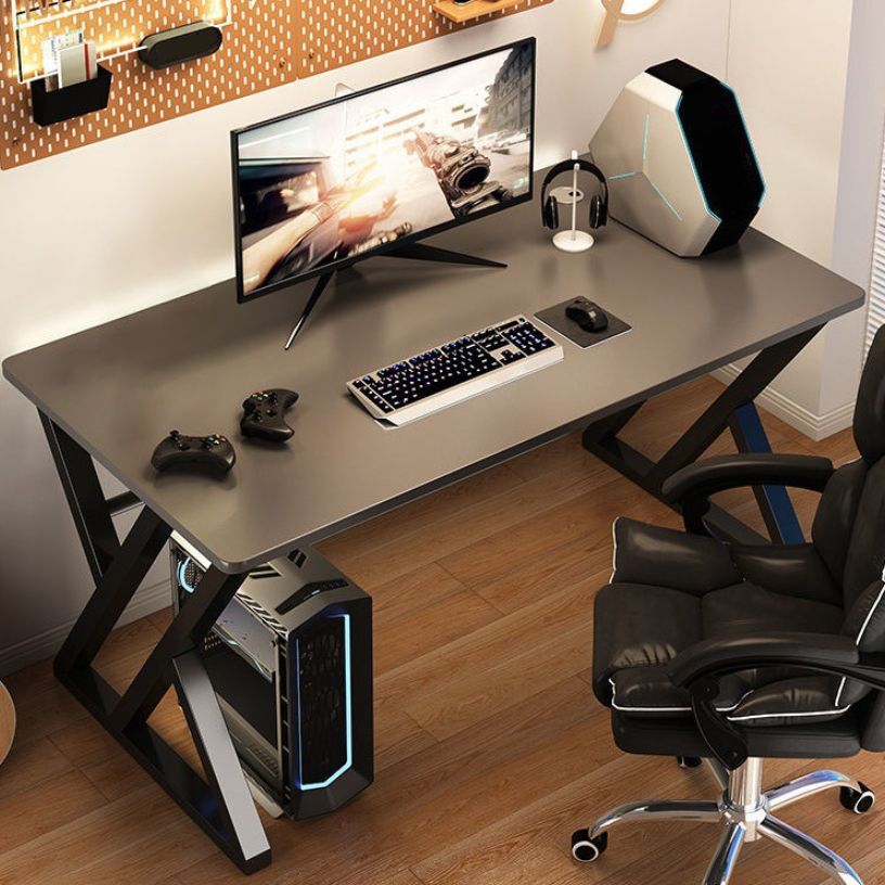 Modern Rectangular Computer Desk Wooden Black Gaming Desk with Black Legs