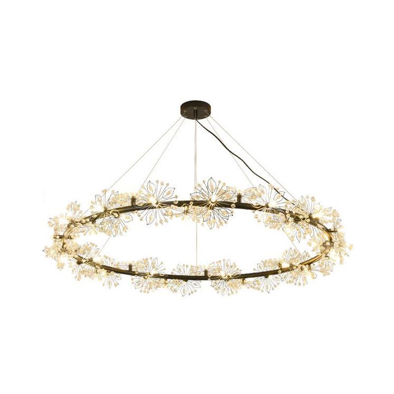 Circle Crystal Beaded Hanging Chandelier Minimalist Black 20.5"/26"/34" Wide LED Ceiling Lamp