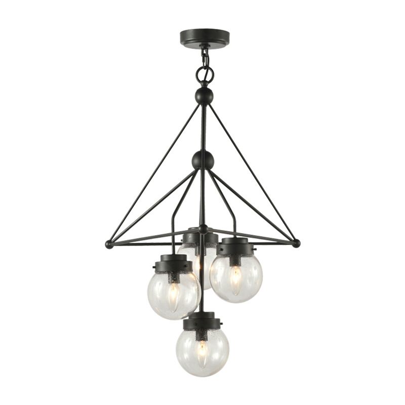 Global Clear Glass Pendant Chandelier with Triangle Design Modernist 4 Lights Black Hanging Light Fixture