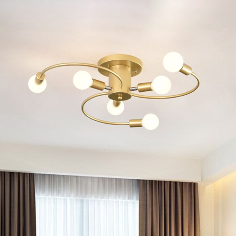 5-Light Semi Flush Mount Industrial Vintage Sputnik Metal Ceiling Fixture for Bedroom