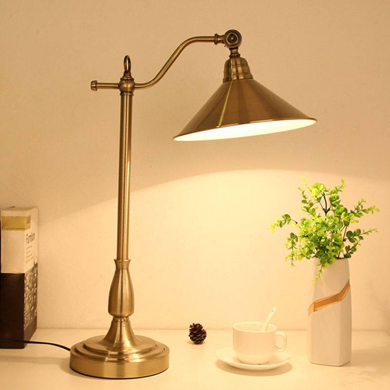 Bronze Conical Table Light Antique Style Metal 1 Head Bedside Night Lamp with Rotary Joint