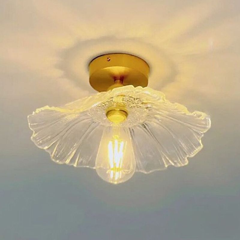 Modern Ceiling Lamp Flower-shaped Glass Shade Flush Mount Light Fixture