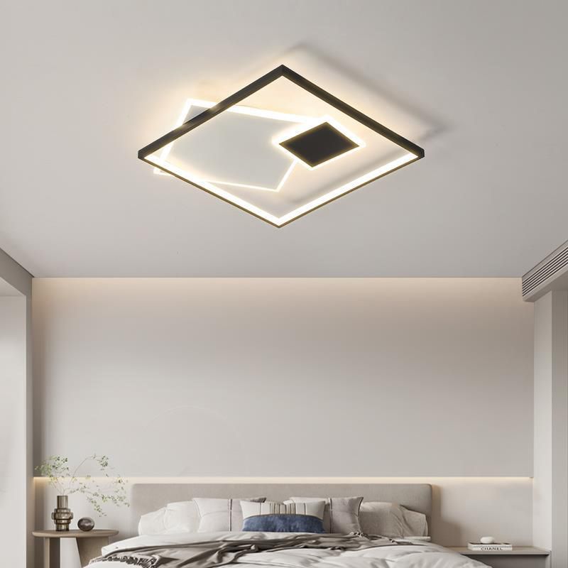 Interior LED Square Flush Mount Light Contemporary Metal Ceiling Flush in Black