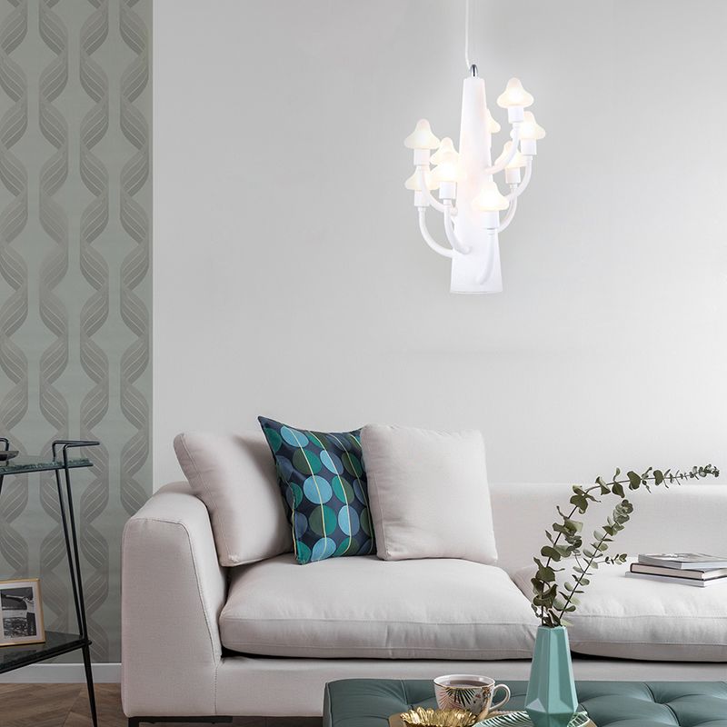 Modernist Multi Lights Chandelier with White Glass Shade Mushroom Led Hanging Pendant Light