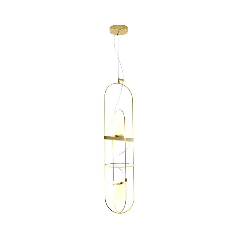 Double Light Oblong Hanging Pendant Lamp Post Modern Metal Suspension Light in Gold