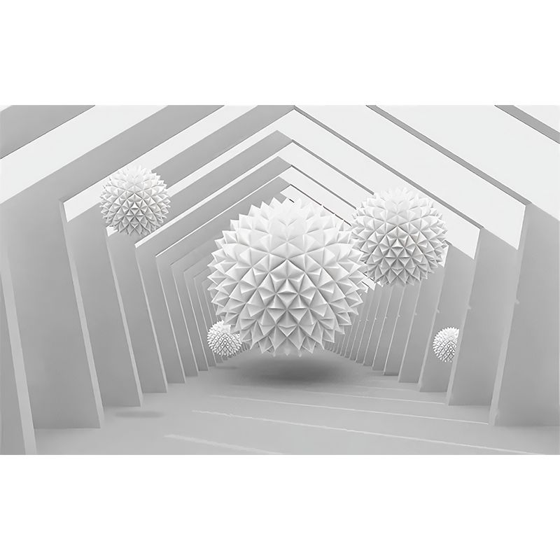 Large 3D Visual Wall Murals White Ball and Polygon Pathway Pattern Wall Covering, Custom Printed