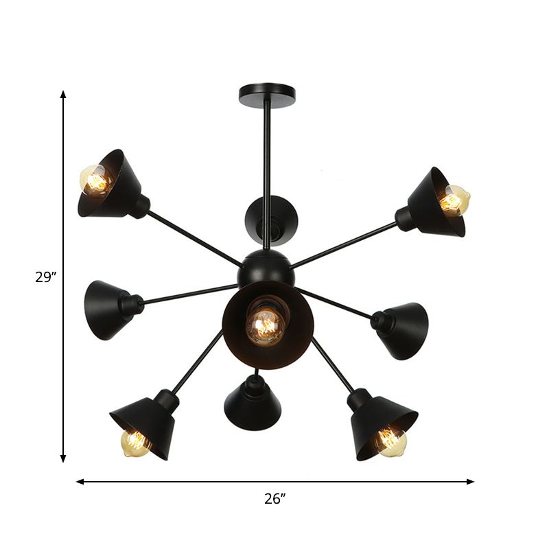 Cone Shade Metal Hanging Lamp Industrial Stijlvol 9/12/15 Lichten Zwart Kroonluchter Hanglamp met Sputnik Design