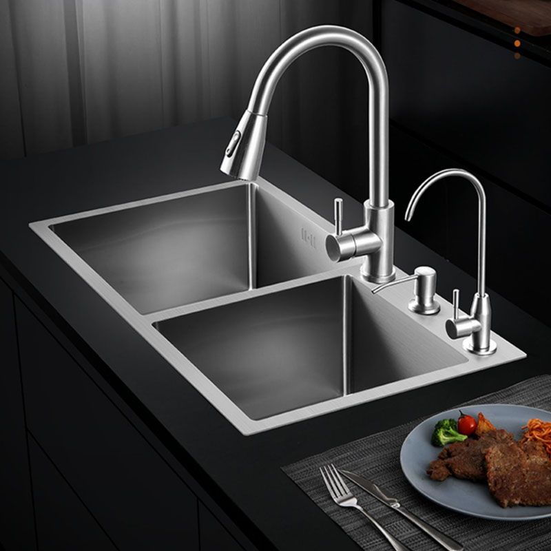 Modern Kitchen Bar Sink Stainless Steel with Drain Assembly Double Basin Kitchen Sink