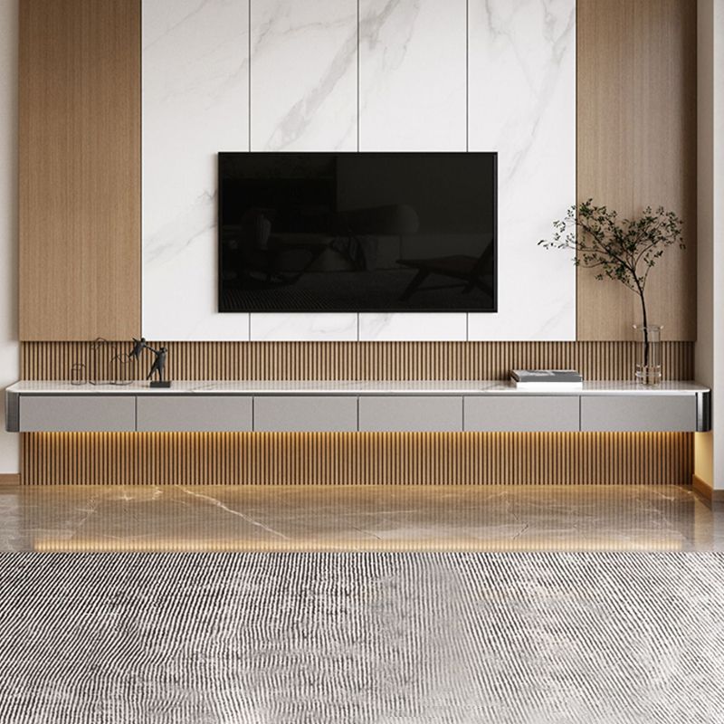 White Stone Media Console Wall Mounted TV Console with Doors