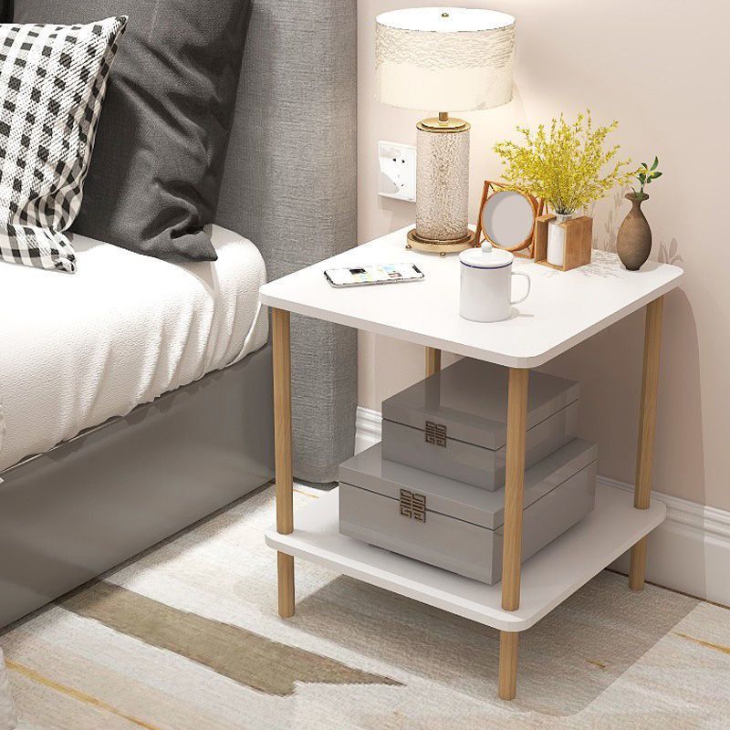 White Wood Contemporary Nightstand Open Storage Night Table with 2 Shelves