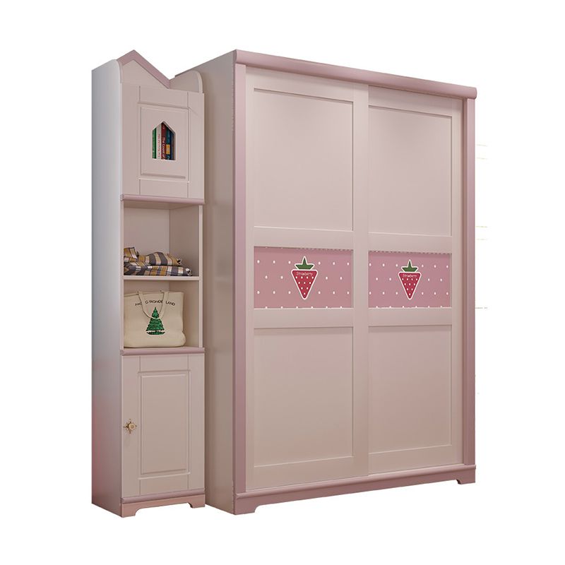 Manufactured Wood Kids Closet Contemporary Pink Wardrobe Closet with Sliding Door