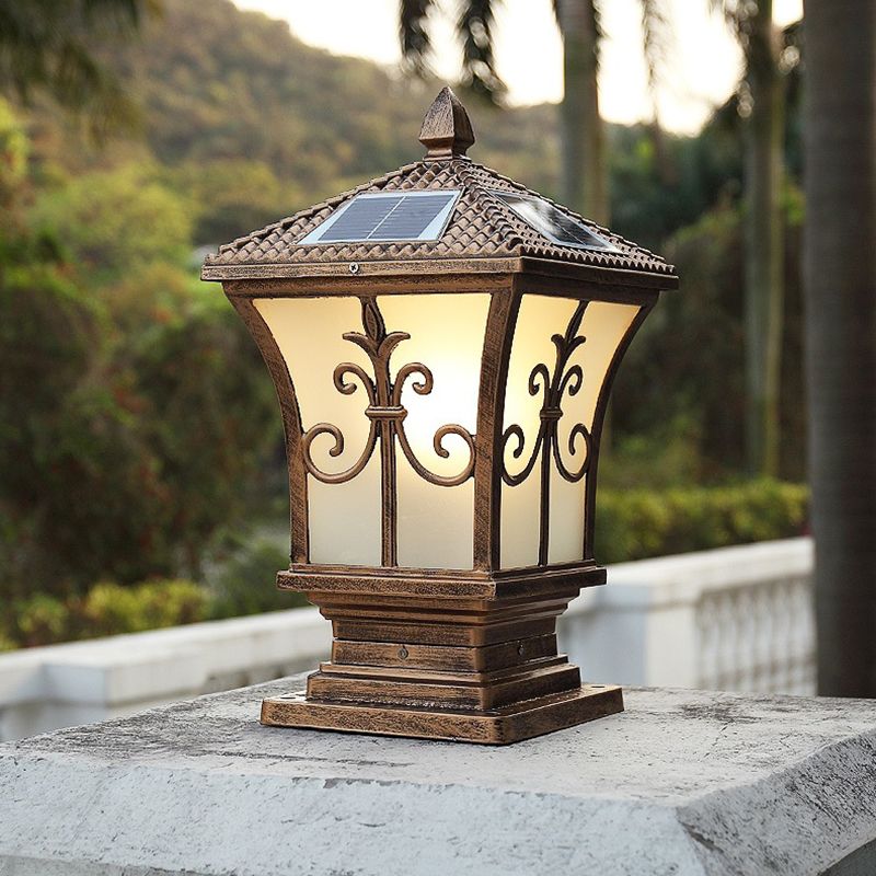 Waterproof Pillar Lamp Black/Golden Square Solar Outdoor Lights for Garden