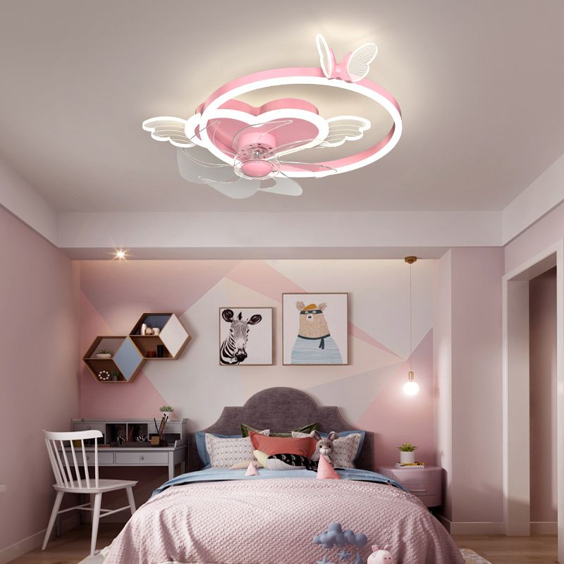 Children Style Ceiling Fan Light LED Ceiling Mount Lamp with Acrylic Shade for Bedroom