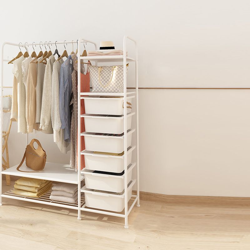 Contemporary Shelves Detail Coat Hooks Metal Coat Rack with Storage