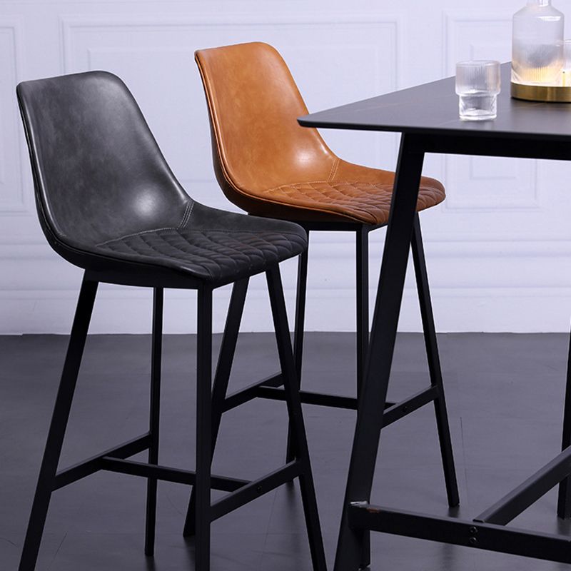 Modern Leather Seats Barstool Metal 4 Legs Base Bar Stool for Living Room