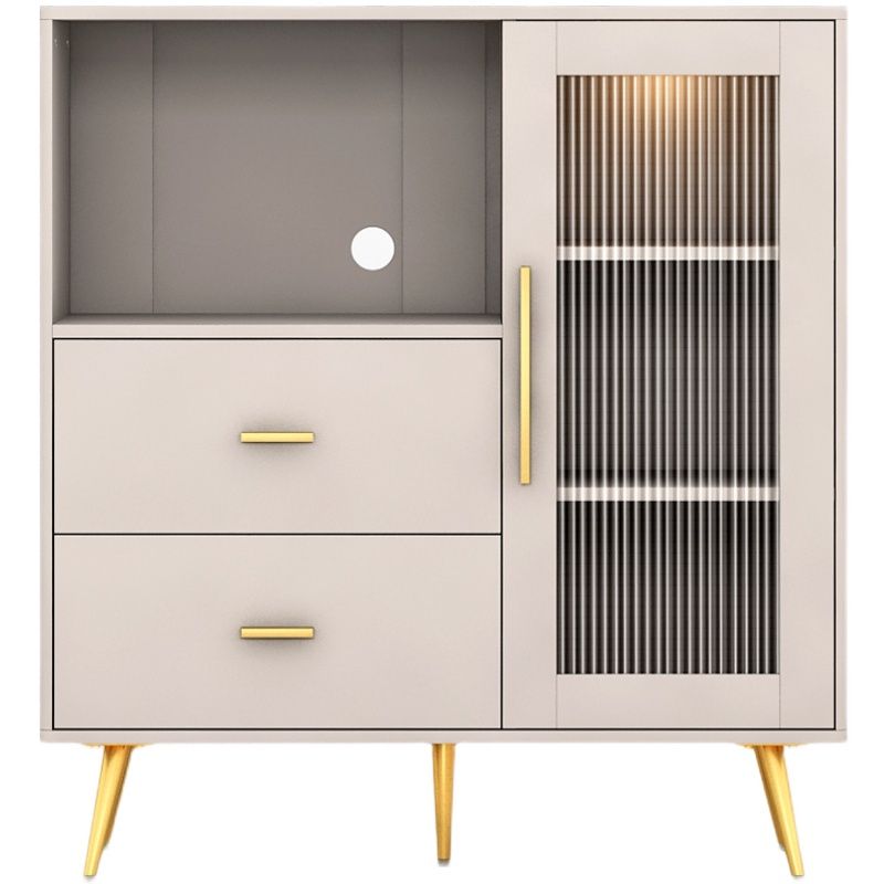 2-Drawer Engineered Wood Sideboard Glam Striped Glass Doors Credenza with Stone Countertop