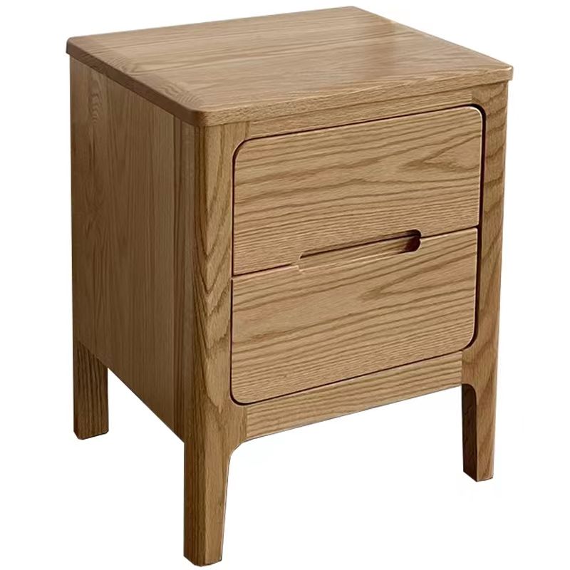 Oak Wood Kids Bedside Table Contemporary Nightstand with 2 Drawer