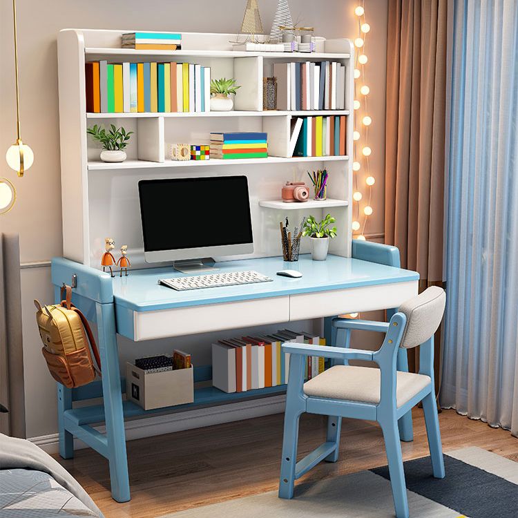 Solid Wood Study Desk with Storage Drawer with Storage Shelves Student Table