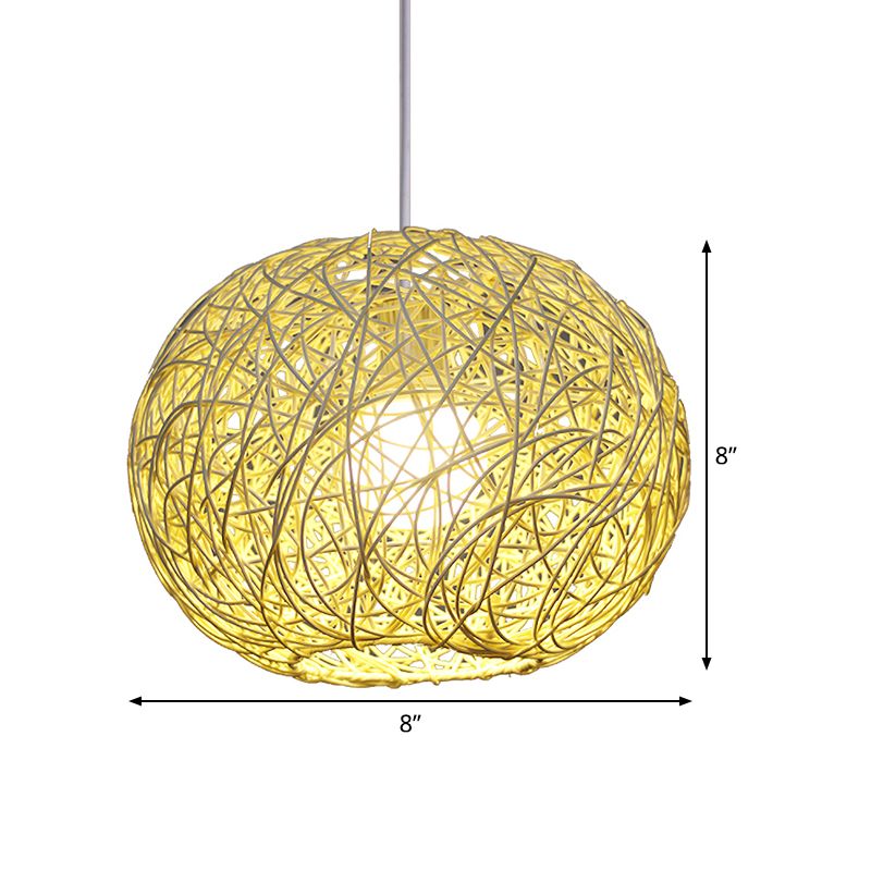 Illuminazione a sospensione sferica Bamboo asiatico 1 testa lampada sospensione del soffitto beige, largo 8 "/12"/14 "