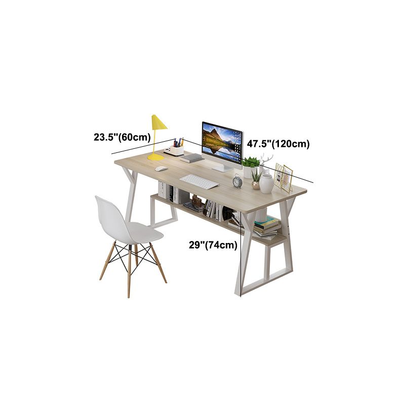 Rectangular Wooden Writing Desk Trestle Steel Table Leg Bedroom White Desk