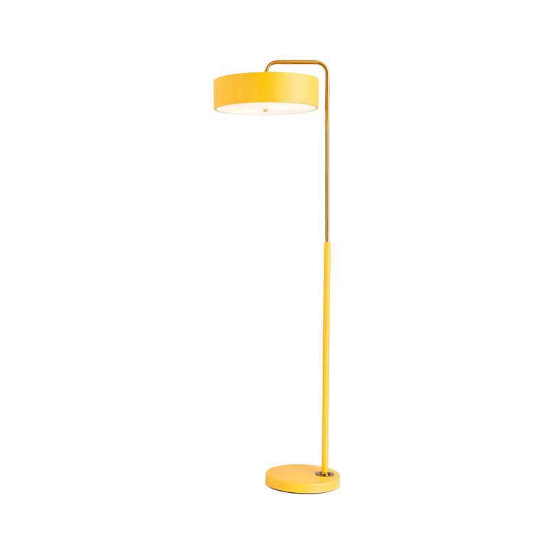 Macaron 1-Head Floor Lamp Black/Blue/Yellow Finish Drum Floor Standing Light with Iron Shade for Living Room