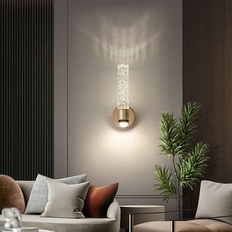 Modern Metal Wall Sconce Cylinder Shape Vanity Lamp with Acrylic Shade