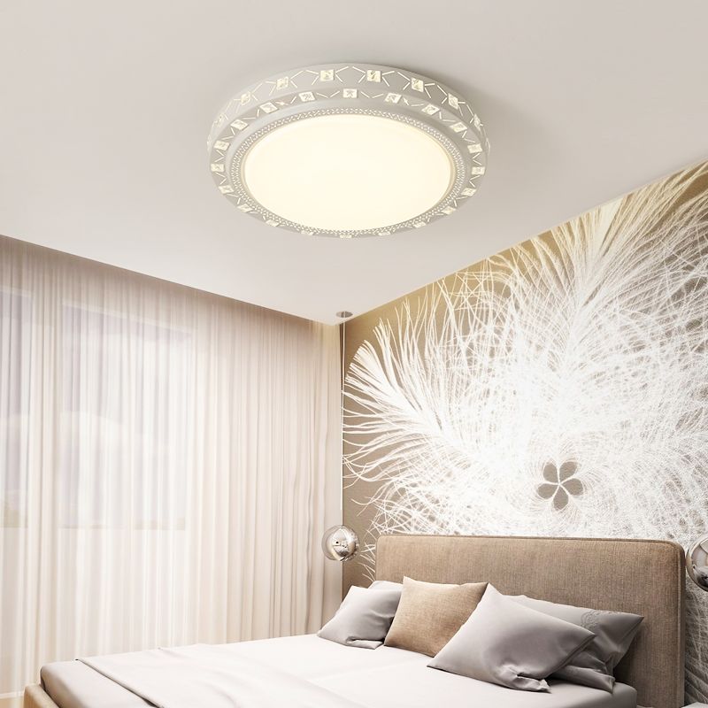 White Drum Ceiling Flush Mount mit Crystal Accent Modern Bedroom LED Flush Mount Halterung, 16 "/19.5" Breite