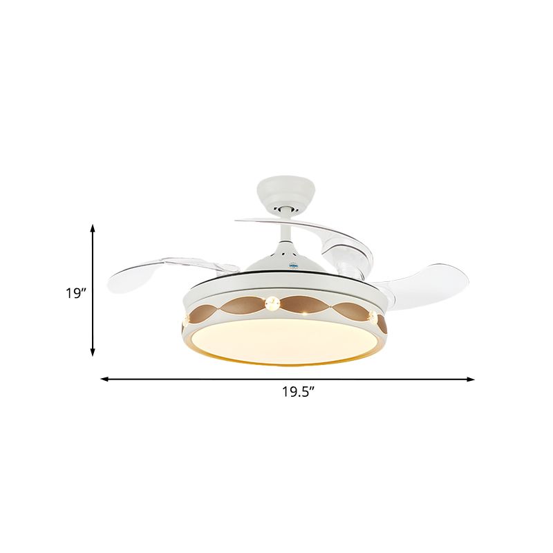 19.5 "brede witte LED Semi Flush Light Simple Metal Round Flush Mount Plafingventilator met 3 bladen