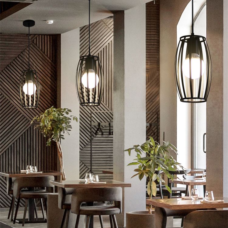 Schwarz fassförmige Hängebeleuchtung Industrie Bistro Käfig Suspension Anhängerlampe