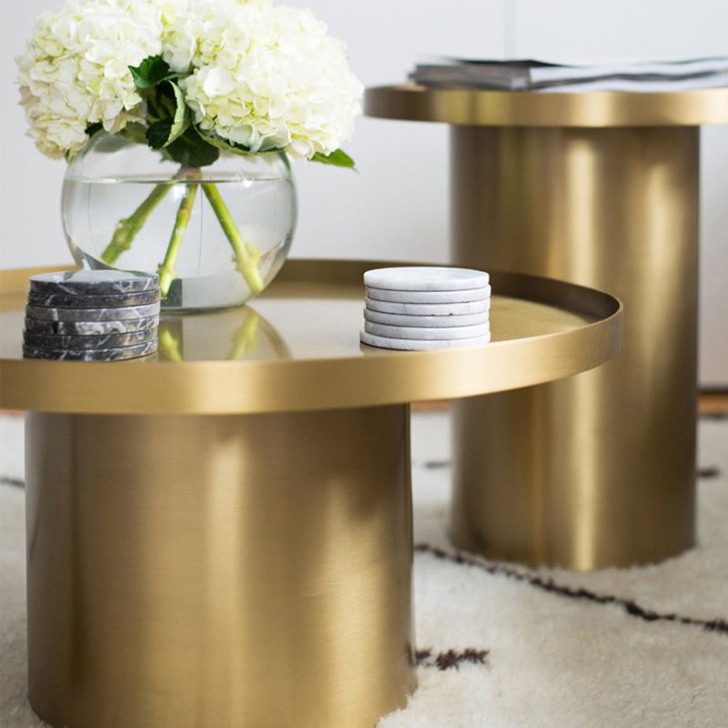 Metal Pedestal End Table Round Solid Color Side End Table for Living Room