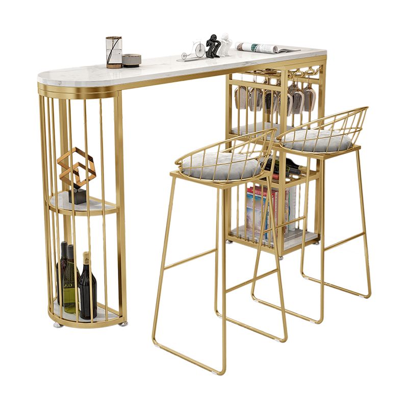 Glam White Marble Bar eettafel metalen dubbele voetstuk bistro tafel met schappen