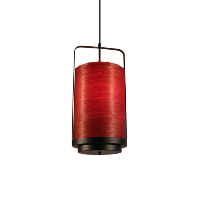 Cylindrical Pendant Lamp Modern Fabric 1 Light White/Red/Green Hanging Light Fixture for Dining Room