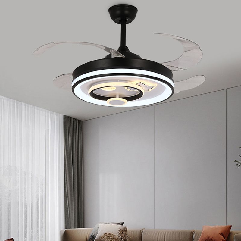 Minimalist LED Ceiling Fan Light Drum Shape Fan Ceiling in Black