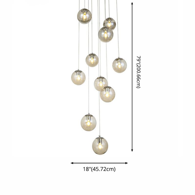 Lámpara de colgante de lámpara de vidrio transparente contemporáneo de 10 cabezas para loft