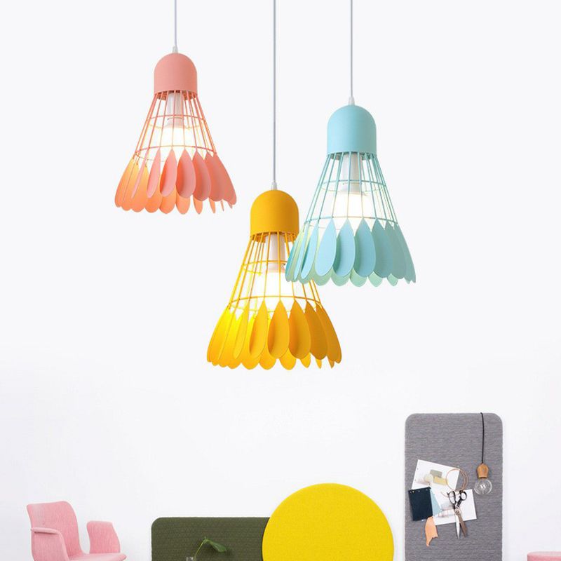 Badminton Pendant Light Fixture Macaron Iron 1-Bulb Hanging Lamp for Dining Room