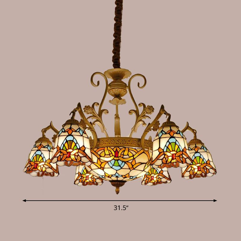 Lumière de lustre de fleur Tiffany Vétonnage 9/11 Lumières Blanc et Gol Suspension Éclairage