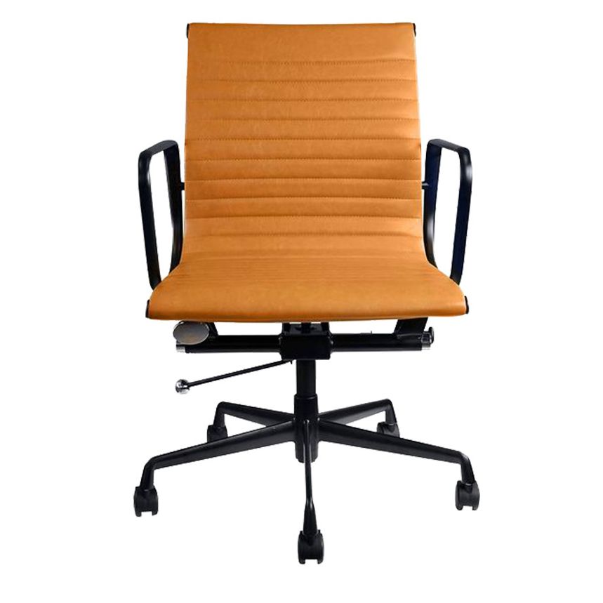 Contemporary Arm Chair Adjustable Seat Height Orange Leather Office Chair