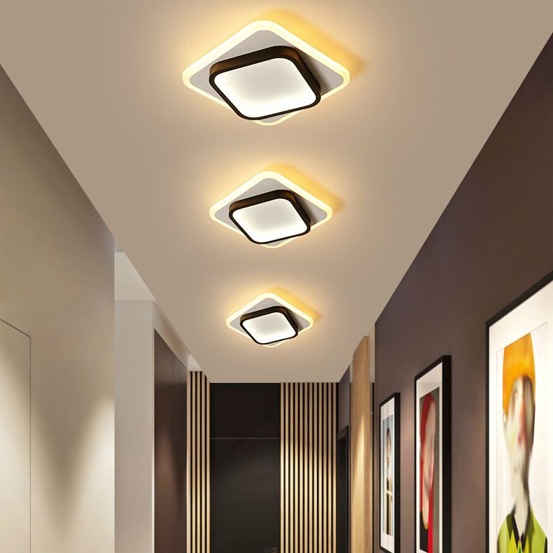 LED Modern Flush Mount Geometric Shape Metal Ceiling Light with Acrylic Shade for Bedroom