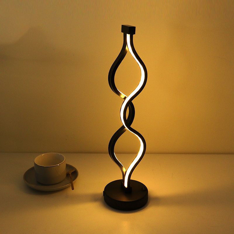 Simplicity Linear Table Lamp Metallic Restaurant Decorative LED Night Light in Black