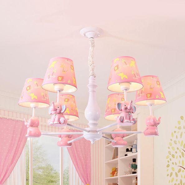 Girls Bedroom Bunny Hanging Lights Metal Animal Pink Pendant Light with Fabric Shade