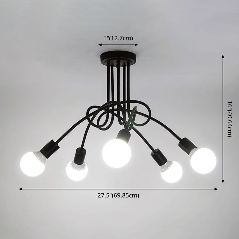 5-Light Vintage Industrial Style Ceiling Light Iron Winding Tubes Design Lighting Fixture for Living Room