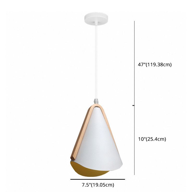 1-Light Style Nordic Hanging Light Wood Grain Metal Design Simplicity Suspension Lampe en blanc