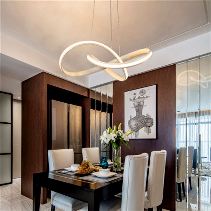 Aluminium Linear LED Pendant Light in Modern Simplicity Silica Gel Hanging Lamp for Dining Room