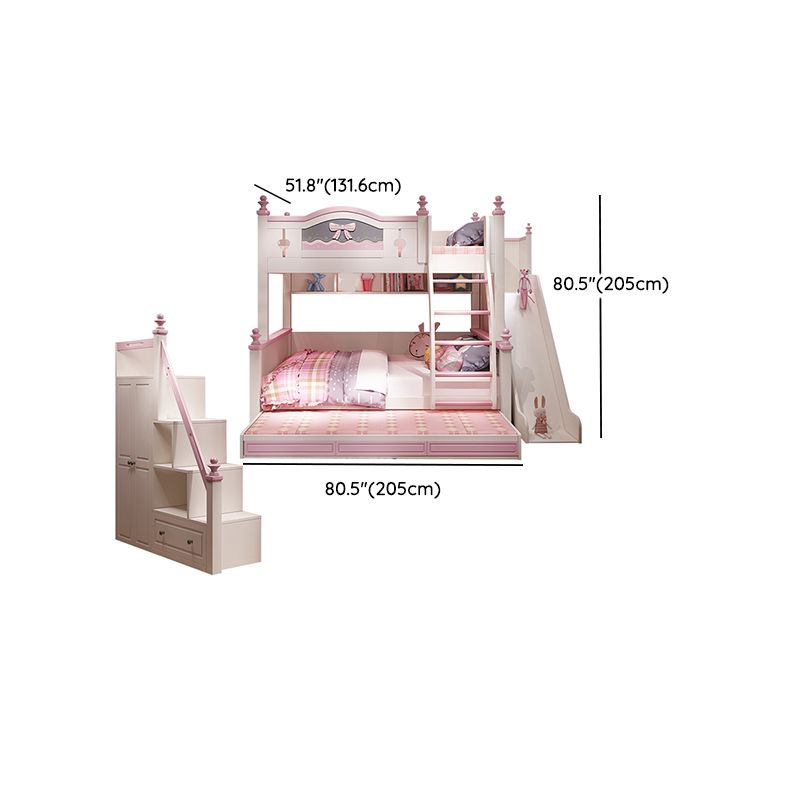 White Wood Standard Bunk Bed with Trundle Nordic Mattress Included High Bunk Bed for Girls