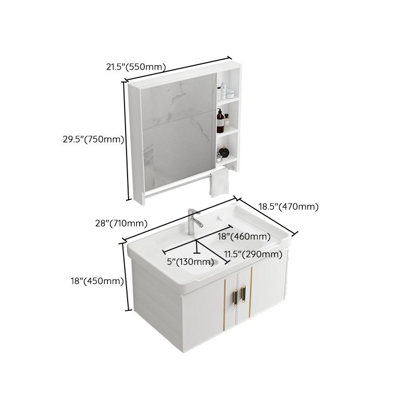 Modern Wall-mounted White Sink Ceramic Faucet Drawers Vanity Set with Mirror