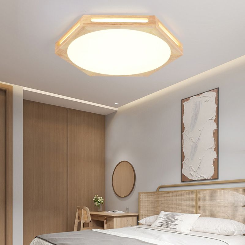 LED Modern Wood Flush Mount Hexagon Shape Ceiling Light with Acrylic Shade for Living Room
