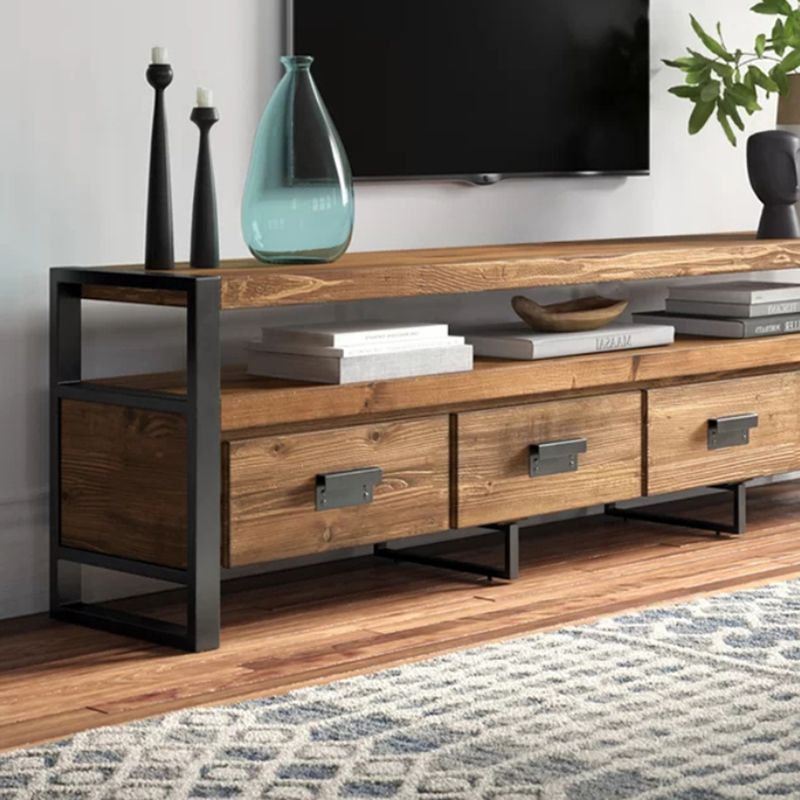 Industrial Wood TV Stand Console Open Storage TV Media Stand with Drawers for Living Room