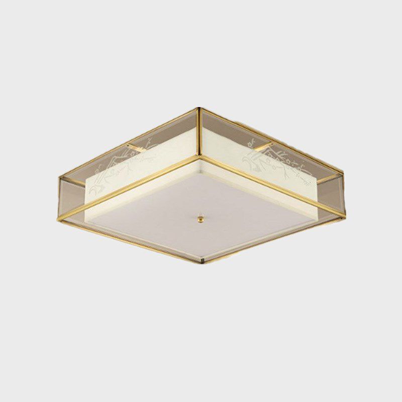 Fabric Geometric Shape Flush Ceiling Light Modern 3 Lights Flush Light Fixtures in Gold